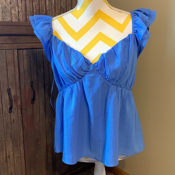 Mod On Trend Tops - Blue Ruffled Women's Blouse